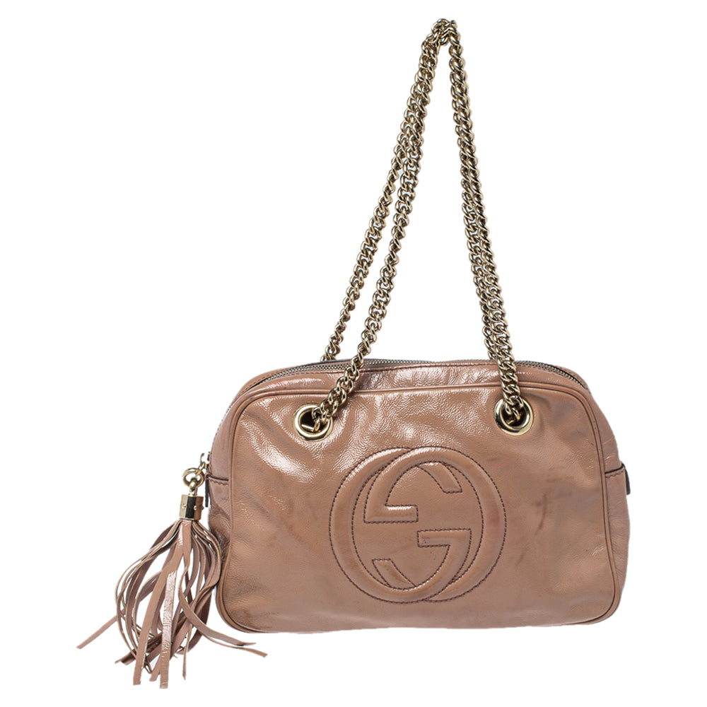 Gucci Beige Patent Leather Large Soho Chain Shoulder Bag