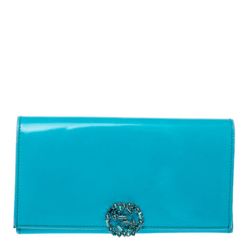 Gucci Light Blue Patent Leather Interlocking G Crystal Continental Wallet