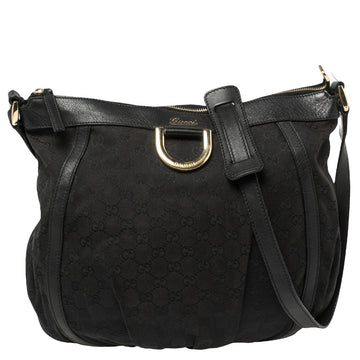 Gucci Black GG Canvas and Leather D Ring Hobo