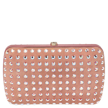 Gucci Pink Suede Crystal Embellished Broadway Clutch