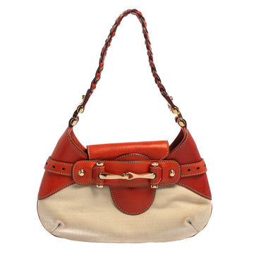 Gucci Beige/Orange Leather and Canvas Hobo