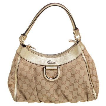 Gucci Beige/Gold GG Canvas and Leather Small D Ring Hobo