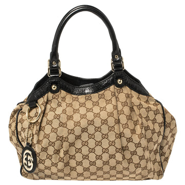 Gucci Beige/Black GG Canvas and Leather Medium Sukey Tote