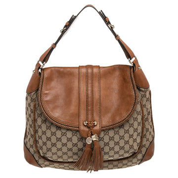 Gucci Brown/Beige GG Canvas And Leather Marrakech Flap Shoulder Bag