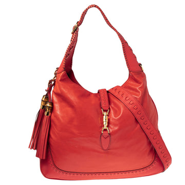 Gucci Red Leather Large New Jackie Hobo