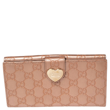 Gucci Metallic Rose Gold Guccissima Leather Flap Continental Wallet