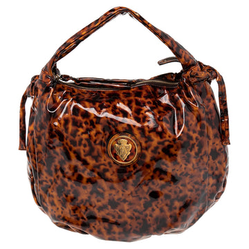 Gucci Brown Animal Print Patent Leather Hysteria Hobo