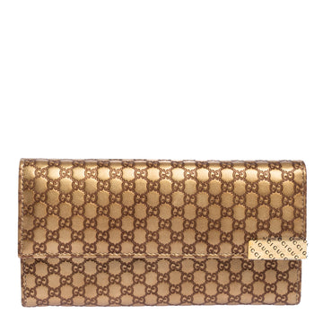 Gucci Metallic Beige Microguccissima Leather Dice Continental Wallet