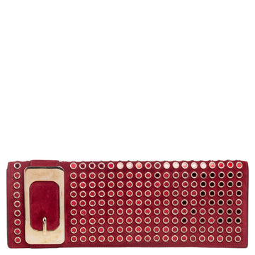 Gucci Red Suede Grommet Buckle Flap Clutch