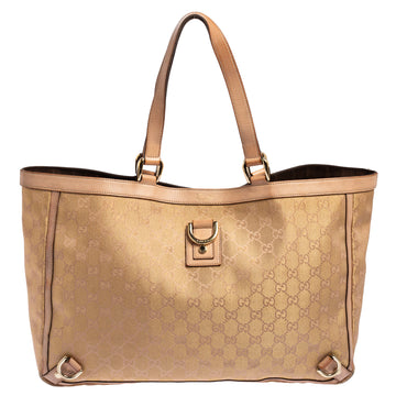 Gucci Metallic Gold/Dusty Pink GG Canvas And Leather Abbey D-Ring Tote