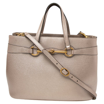 Gucci Metallic Beige Leather Bright Bit Tote