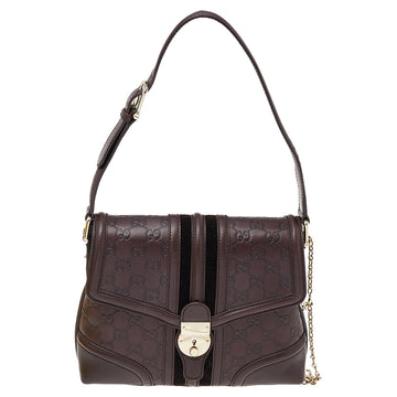 Gucci Brown Leather And Velvet Guccissima Treasure Flap Shoulder Bag