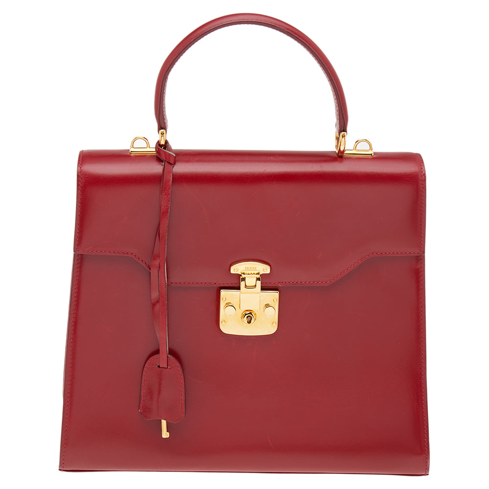 Gucci Red Leather Vintage Kelly Rare Lady Lock Top Handle Bag