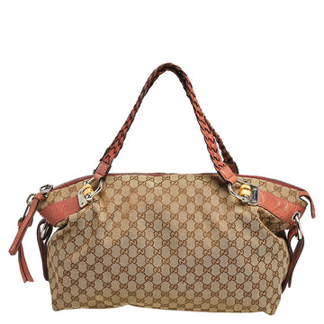 Gucci Beige GG Canvas and Leather Medium Bamboo Bar Shoulder Bag