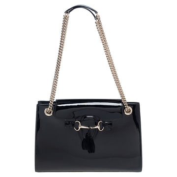 Gucci Black Patent Leather Large Emily Chain Shoulder Bag