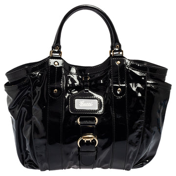 Gucci Black Patent Leather Buckle Shopper Tote