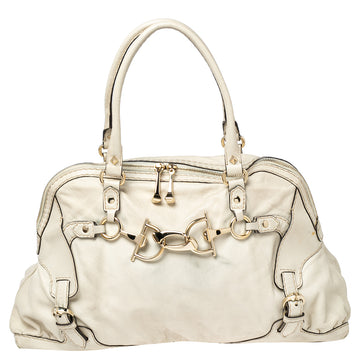 Gucci Off White Leather Medium Horsebit Nail Dome Satchel