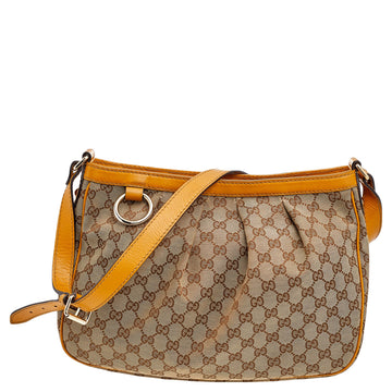 Gucci Beige/Yellow GG Canvas And Leather Sukey Shoulder Bag