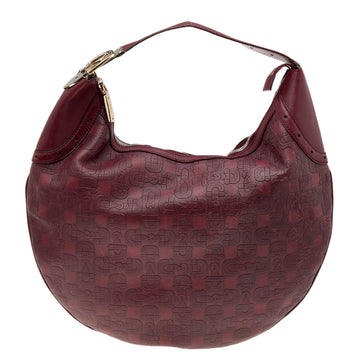 Gucci Burgundy Horsebit Embossed Leather Buckle Hobo