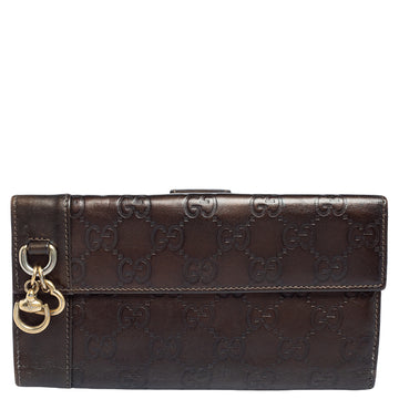 Gucci Brown Guccissima Leather Heart Charm Continental Wallet