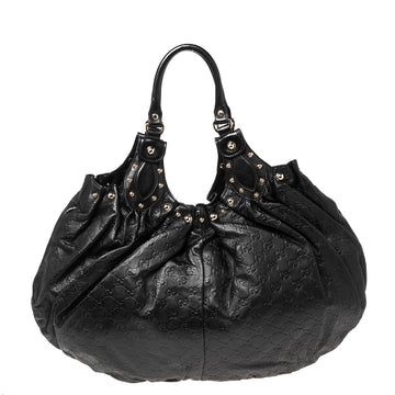 Gucci Black Guccissima Leather Medium Pelham Studded Hobo