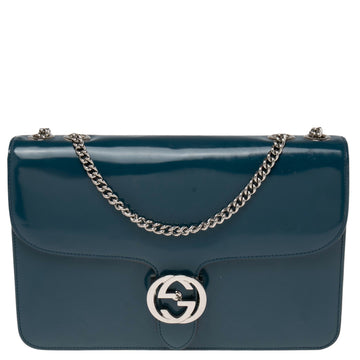 Gucci Teal Blue Polished Leather Medium Interlocking GG Shoulder Bag
