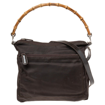 Gucci Brown Nylon and Leather Bamboo Shoulder Bag