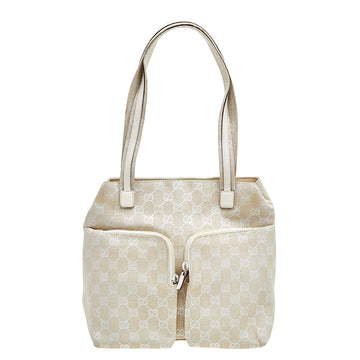 Gucci Off White GG Canvas and Leather Double Pocket Tote