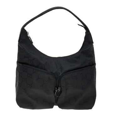 Gucci Black GG Nylon and Leather Double Pocket Hobo