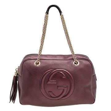 Gucci Metallic Burgundy Leather Soho Large Chain Shoulder Bag