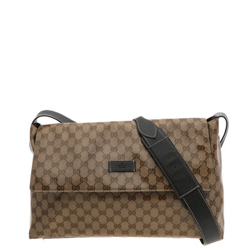 Gucci Beige/Brown GG Crystal Canvas And Leather Flap Messenger Bag