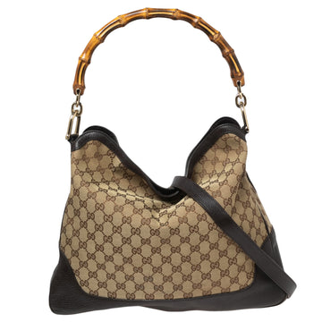 Gucci Beige GG Canvas And Leather Bamboo Shopper Tote