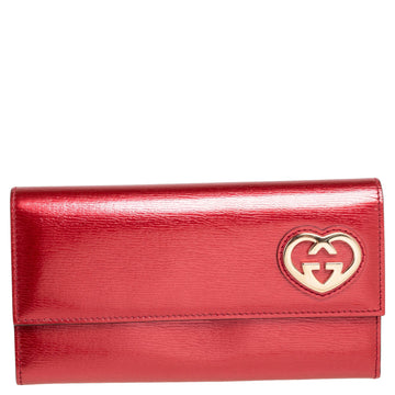 Gucci Red Glossy Leather GG Heart Continental Wallet