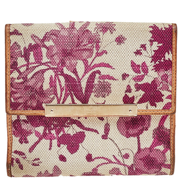 Gucci White/Pink Floral Print Canvas And Leather Compact Wallet