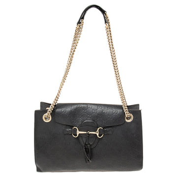 Gucci Black Guccissima Leather Large Emily Chain Shoulder Bag