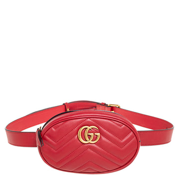 Gucci Red Matelasse Leather GG Marmont Belt Bag