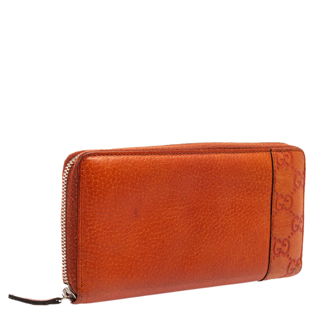 Gucci Burnt Orange Microguccissima Leather Zip Around Continental Wallet  For Sale at 1stDibs