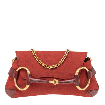 Gucci Brick Red GG Canvas Horsebit Chain Clutch