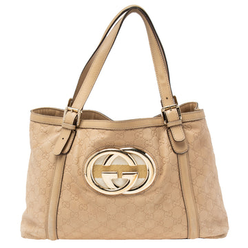 Gucci Beige Guccissima Leather Medium GG Britt Tote