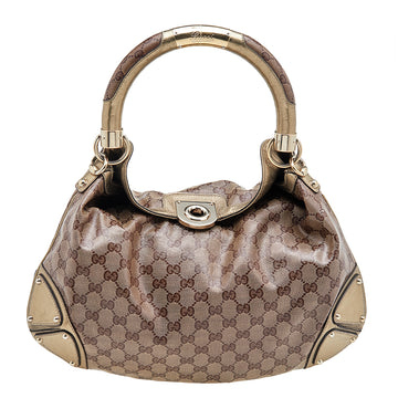 Gucci Beige/Gold GG Crystal Canvas and Leather Medium Babouska Indy Hobo