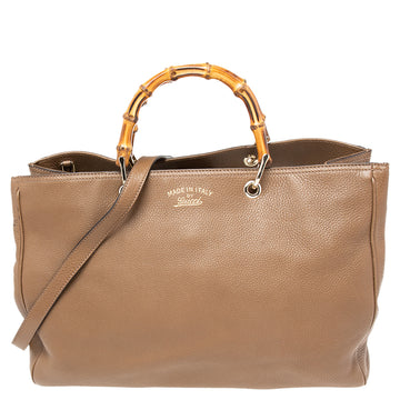 Gucci Brown Leather Large Bamboo Handle Shopper Tote