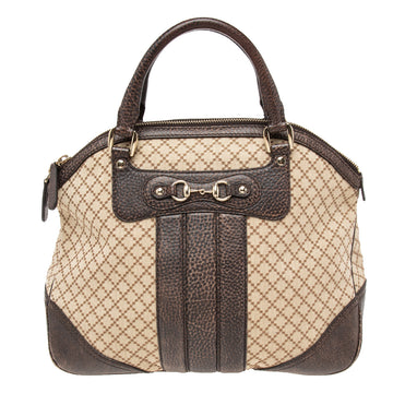 Gucci Brown/Beige Diamante Canvas and Leather Catherine Satchel