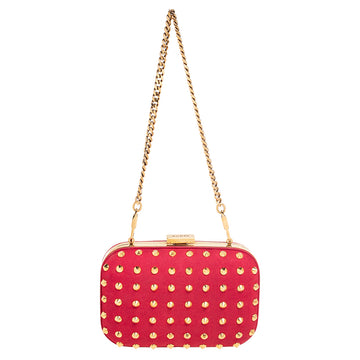 Gucci Red Alcantara Studded Broadway Chain Clutch