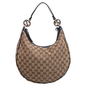 Gucci Beige/Black GG Canvas And Leather GG Twins Medium Hobo