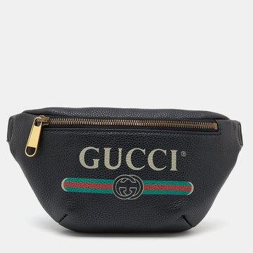 Gucci Black Pebbled Leather Small Logo Web Belt Bag