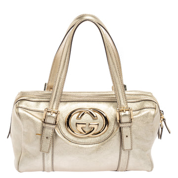 Gucci Metallic Gold Leather Britt Boston Bag