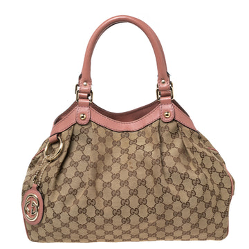 Gucci Beige/Pink GG Canvas and Leather Medium Sukey Tote