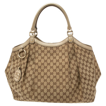 Gucci Beige/Gold GG Canvas and Leather Large Sukey Tote