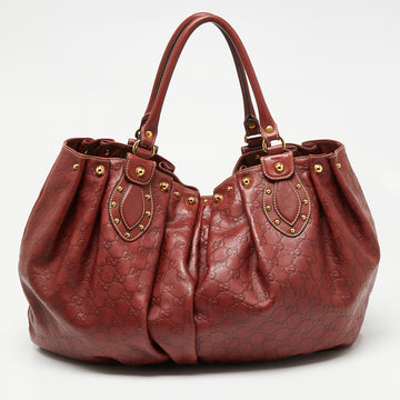 Gucci Brown Brick Guccissima Leather Medium Studded Pelham Tote