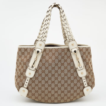 Gucci Beige/White GG Canvas And Leather Pelham Medium Shoulder Bag